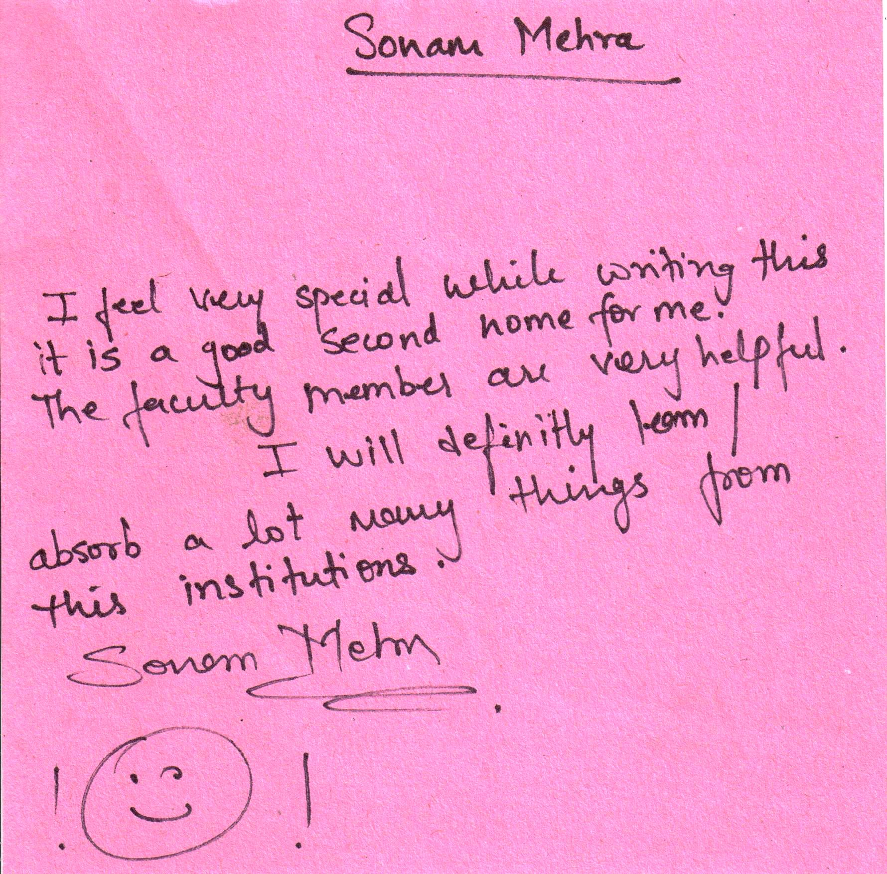 I feel very special while writing this, it is a second home for me - Sonam Mehra, Nagpur (Maharashtra)