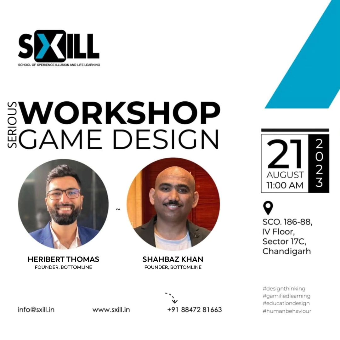 Serious Game Designers Heribert Thomas and Shahbaz Ahmed conducted a 1 Day Entrepreneurship Game Simulation Workshop – Bottomline at SXILL and Chandigarh Design School on 21 August 2023