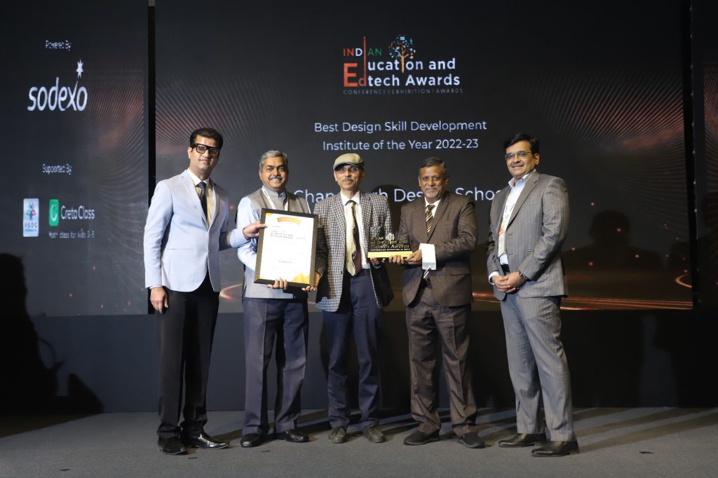 Chandigarh Design School bags Best Design Skill Institute of the Year Award at Indian Education and EdTech Awards at Hyatt Regency, Gurugram on 20 January 2023.
