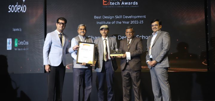Chandigarh Design School bags Best Design Skill Institute of the Year Award at Indian Education and EdTech Awards at Hyatt Regency, Gurugram on 20 January 2023.